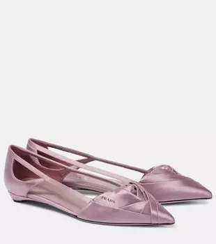 Балетки из атласа с вырезом Prada, Confetto