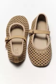 Балетки из ажурной кожи ZARA, цвет Sand Brown