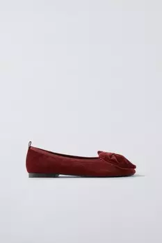 Балетки из бархата с макси-бантом ZARA, бордовый