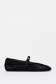 Балетки из искусственного меха ZARA, черный