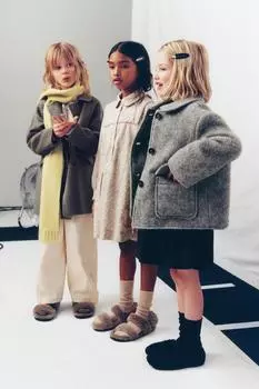 Балетки из искусственного меха ZARA, черный
