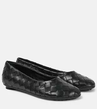 Балетки из кожи Intrecciato Bottega Veneta, черный