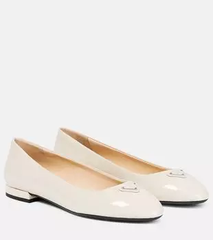 Балетки из лаковой кожи с логотипом Prada, Avorio
