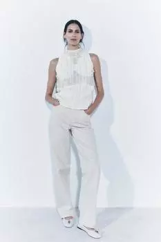 Балетки из мягкой кожи ZARA, экрю-белый