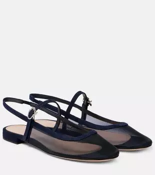 Балетки из органзы с кожаной отделкой Gianvito Rossi, Denim + Denim