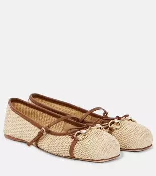 Балетки из рафии с подвеской Horsebit Gucci, Natural/Sundial