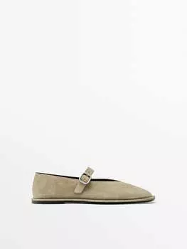 Балетки из разделенной замши с пряжкой Massimo Dutti, желтый