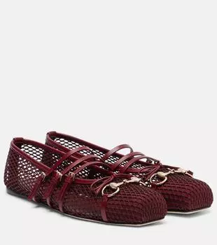 Балетки из сетки с кожаной отделкой и пряжкой Horsebit Gucci, Rosso Ancora/Ros.Anc.