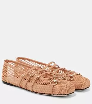 Балетки из сетки с кожаной отделкой и пряжкой Horsebit Gucci, Dusty Rose/Pink Apri