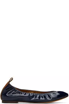 Балетки из темно-синей лакированной кожи Lanvin