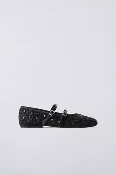 Балетки из ткани с двойной пряжкой ZARA, черный