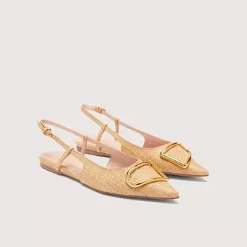 Балетки из ткани с соломенным эффектом и гладкой кожи с открытой пяткой Coccinelle HIMMA STRAW, натуральный