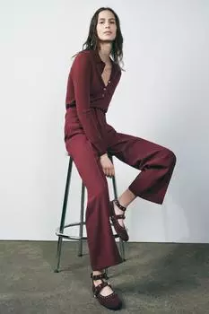 Балетки из замши с заклепками ZARA, бордовый красный