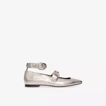 Балетки Maje из кожи с квадратным носком и двойными ремешками, мультиколор