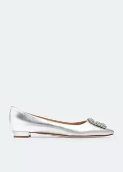Балетки Manolo Blahnik Hangisi, серебряный