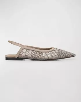 Балетки Monili из сетчатой ткани с пяткой на пятке Brunello Cucinelli, цвет C9543 Silver