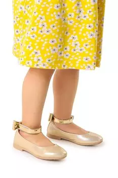 Балетки на липучке для девочек с бантом Ege 205 Vakko Ankle Tie KKO KDS, золото