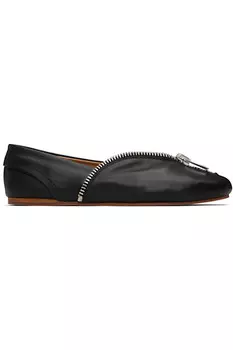 Балетки на молнии из кожи в стиле байкер Jw Anderson, черный