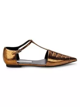 Балетки на плоской подошве с тиснением в виде клетки и металликом Stella Mccartney, бронза