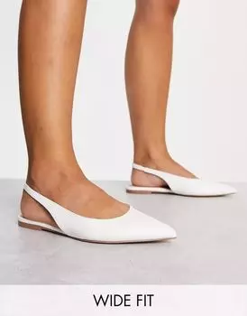 Балетки с эффектом белой ящерицы ASOS Wide Fit Lala, широкий крой, с ремешком на пятке