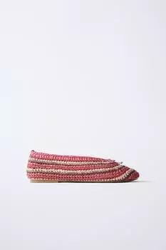 Балетки с эффектом рафии ZARA, розовый