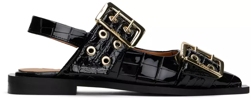 Балетки с лакированной пряжкой под крокодила GANNI