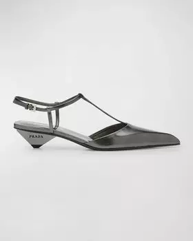Балетки с металлизированным Т-образным ремешком Prada, цвет Antracite