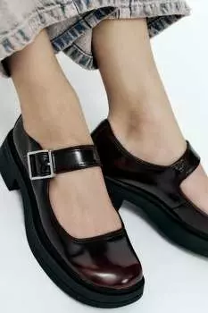 Балетки с пряжками ZARA, бордовый красный
