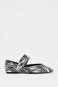 Балетки с пряжкой и животным принтом ZARA, цвет Zebra