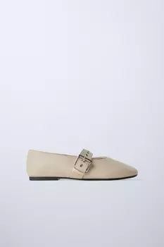 Балетки с пряжкой ZARA, экрю белый