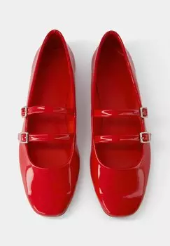 Балетки с ремешками на щиколотке Buckled Bershka, красный