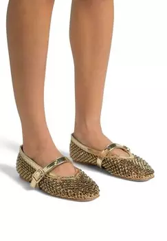 Балетки с ремешком на щиколотке DE CON PUNTERA REDONDEADA Y CIERRE HEBILLA Alma en Pena, золотой