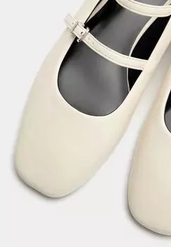 Балетки с ремешком на щиколотке Double Strap Flats PULL&BEAR, белые