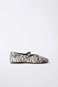Балетки с животным принтом ZARA, белый
