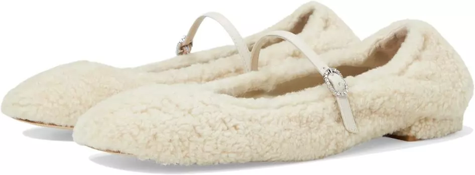 Балетки Stuart Weitzman Lennox Shearling Flat, цвет Natural/Oat
