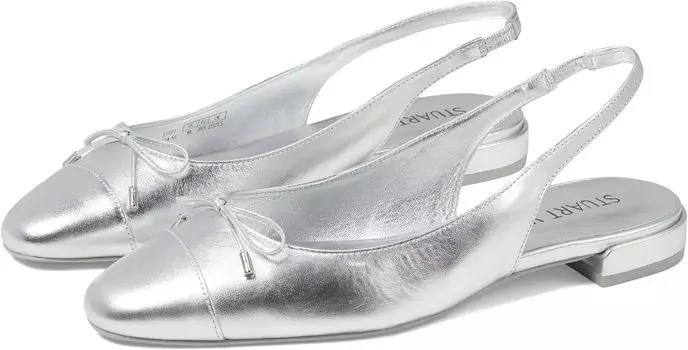 Балетки Stuart Weitzman Sleek Bow Slingback Flat, серебряный