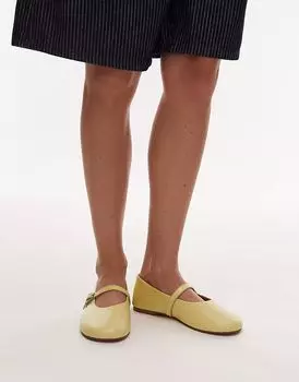 Балетки Topshop Ash из натуральной кожи со сборками и пряжкой бледно-желтого цвета