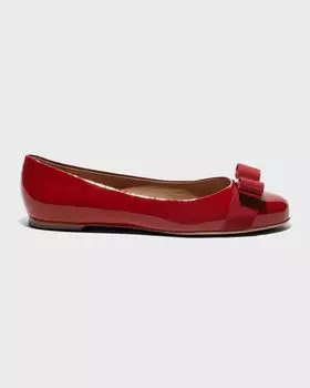 Балетки Varina из лакированной кожи с бантом Ferragamo, цвет Rosso Patent
