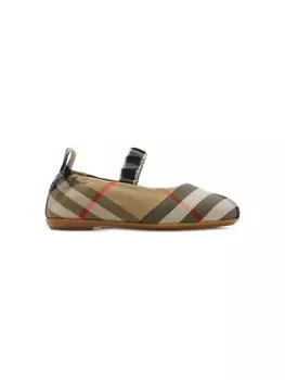 Балетки в клетку Burberry Kids, нейтральный цвет