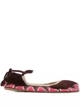 Балетки в технике кроше со шнуровкой SLO_HAND_MADE, коричневый