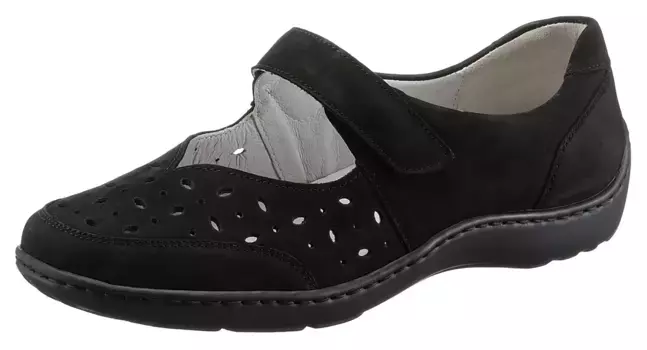 Балетки Waldlufer "HENNI", обувь на липучке, удобная обувь с перфорацией, ширина H, черный