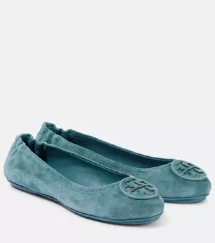 Балетки замшевые Минни Tory Burch, цвет steel blue