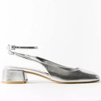Балетки Zara Block Heel Ballerinas With Ankle Strap, серебристый