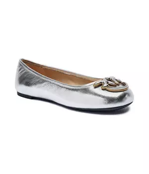 Балетки женские Pinko кожаные с пряжкой, серебряный