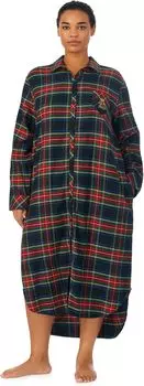 Балетная ночная рубашка больших размеров с длинными рукавами LAUREN Ralph Lauren, цвет Black Plaid