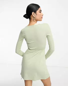 Балетное платье мини с запахом и завязками по бокам ASOS DESIGN шалфея
