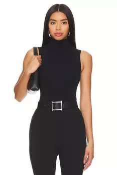 Балетный бесшовный боди с имитацией водолазки и стрингами Commando, black