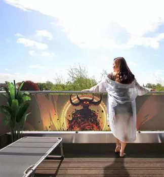 Балконное знамя отважных воинов против огненного демона, размер_балкона: 5 х 0,9м. Displayhersteller