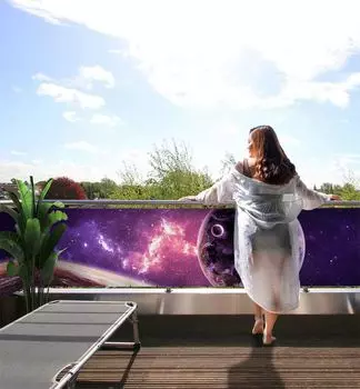 Балконный баннер-галактика с планетами, размер_балкона: 7 х 1,5 м. Displayhersteller, белый