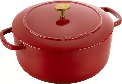 Ballarini Z1023-630 Velamonte Round, 9,4 дюйма (24 см), Pomodoro Red, кастрюля с двумя ручками, чугун, эмалированная кастрюля, совместима с индукционной печью